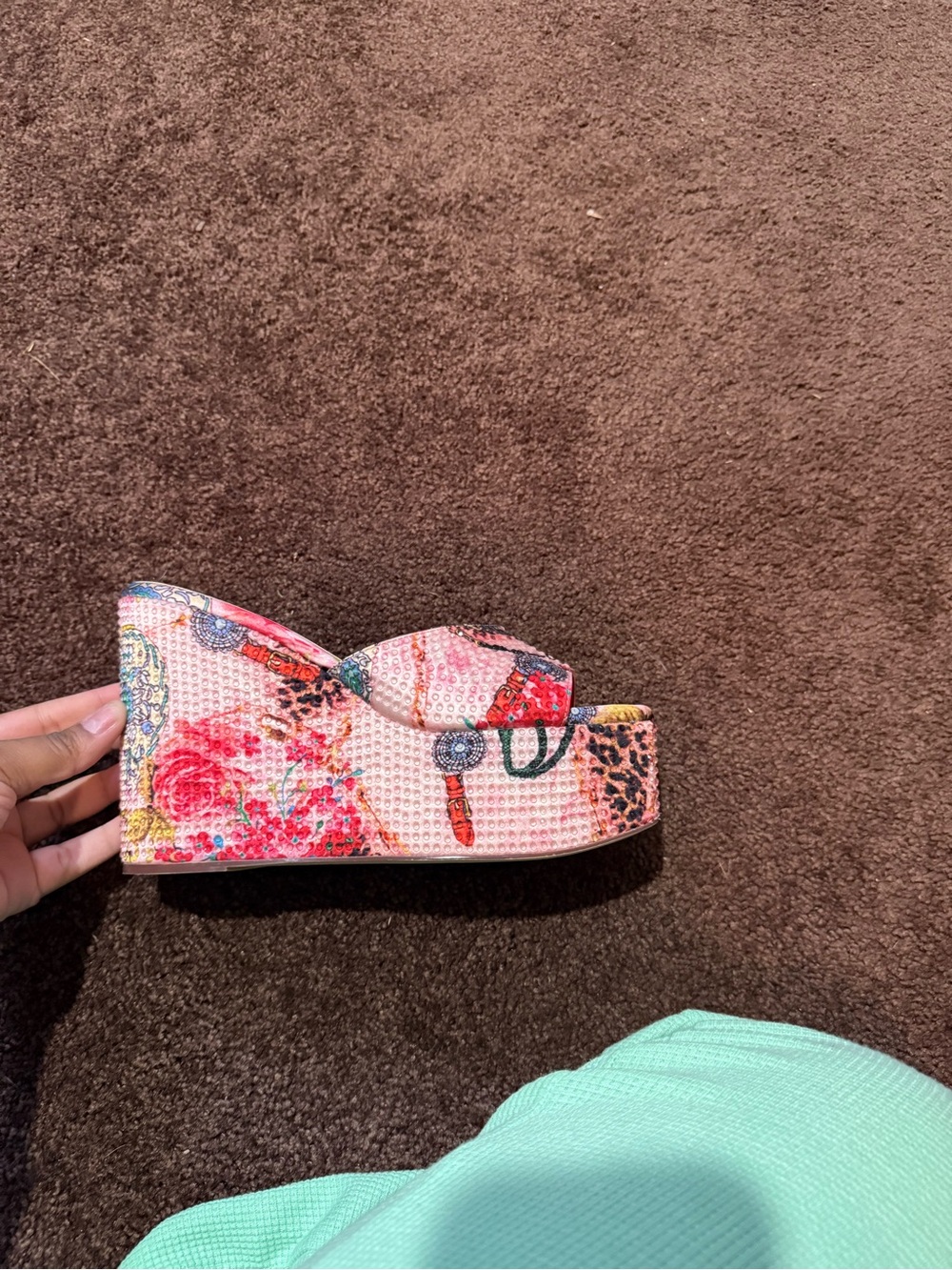 Floral Mixed-Print Platform Slide - Pink Multi
